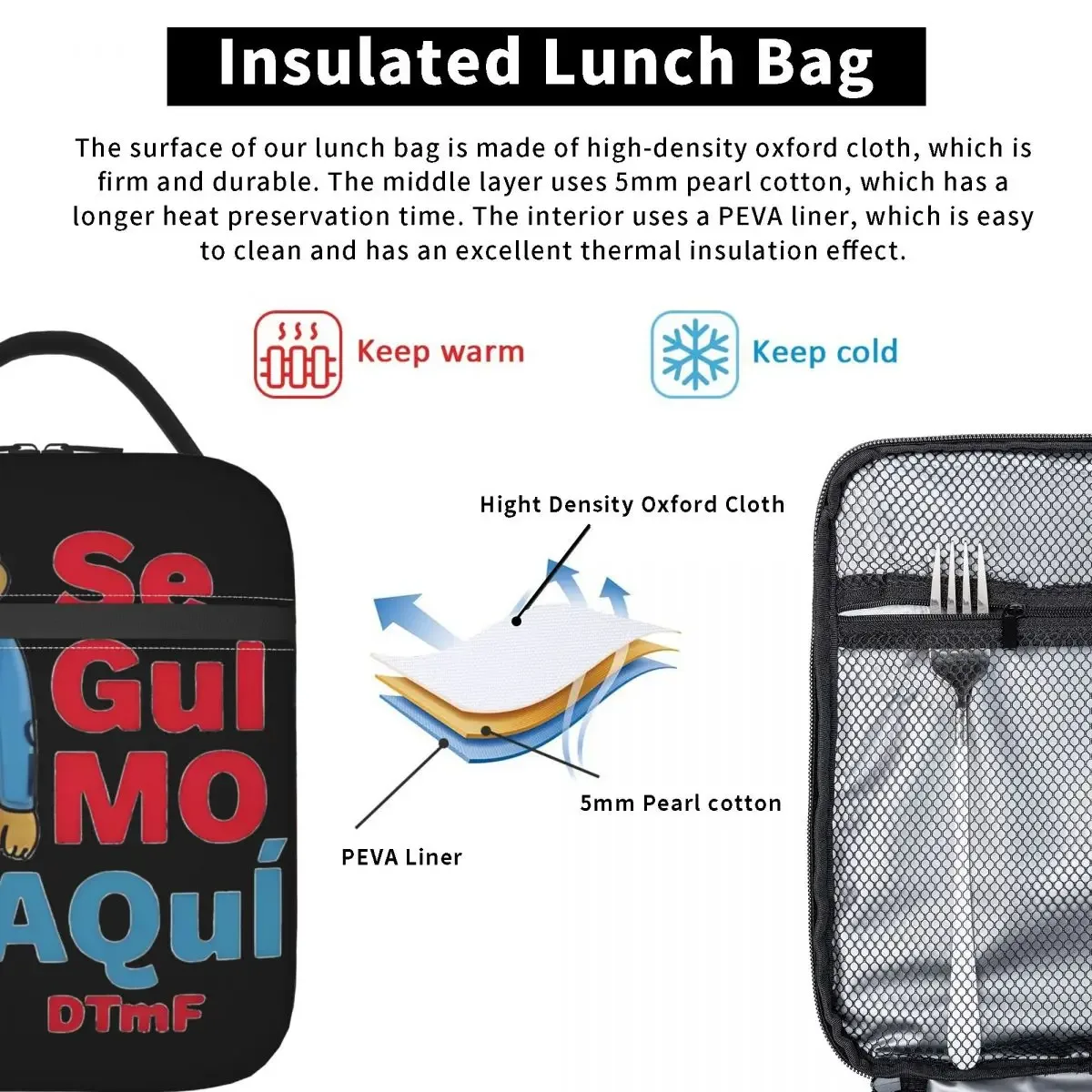 sac fourre-tout isotherme pour l'école, bad bunny dtressing debi tirar mas fotos, récipient alimentaire portable, glacière thermique, boîtes à lunch