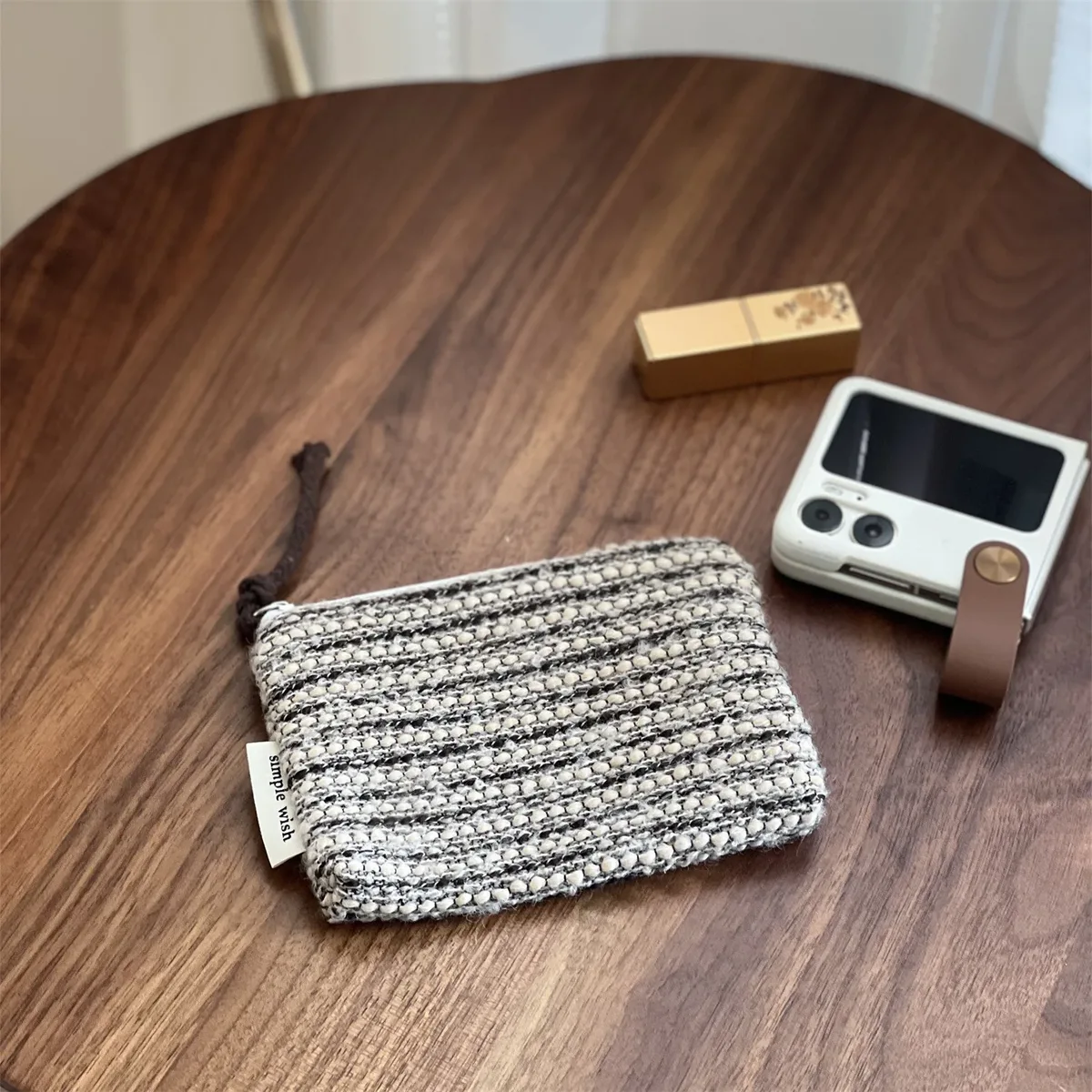 mini sac à cosmétiques rétro à carreaux et rayures, organisateur de maquillage, pochette à cosmétiques élégante, sac de rangement polyvalent d'hiver pour femmes