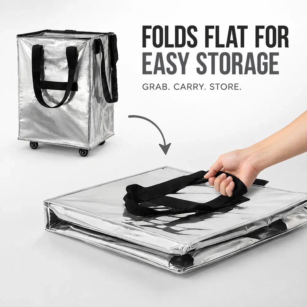 sac de transport à roulettes grande capacité, pliable, réutilisable, sac de courses, organisateur de rangement portable 40x30x50cm