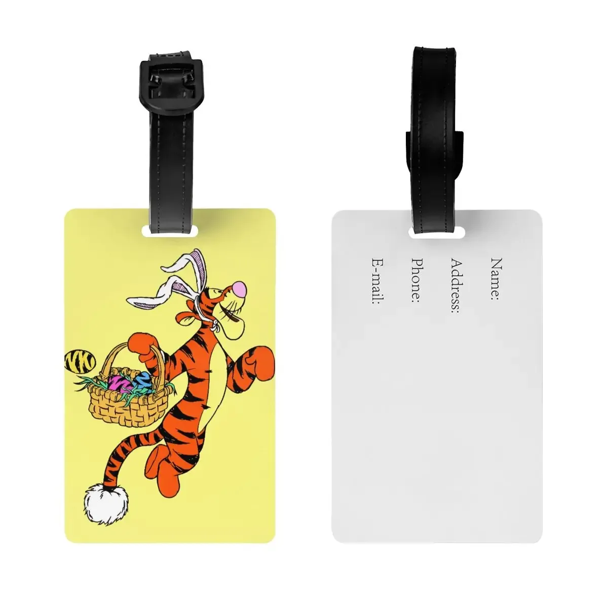 étiquette de bagage personnalisée avec dessin animé tigger et winnie l'ourson, protection de la vie privée, ét