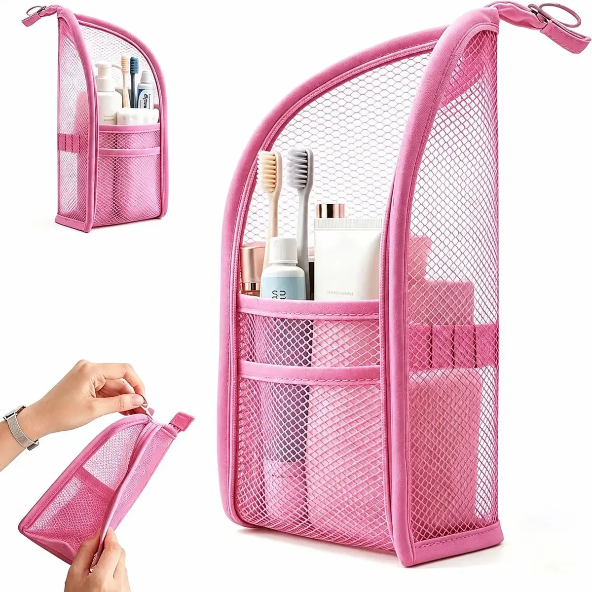trousse de toilette en maille eva, sac de voyage portable pour cosmétiques, sac de maquillage à fermeture éclair pour femmes, sacs imperméables.