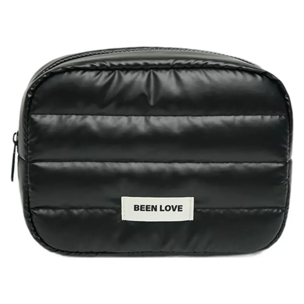 trousse de maquillage bouffante portable, grande capacité, couleur unie, trousse de toilette matelassée de voyage, fermeture éclair, sac de rangement moelleux pour soins de la peau