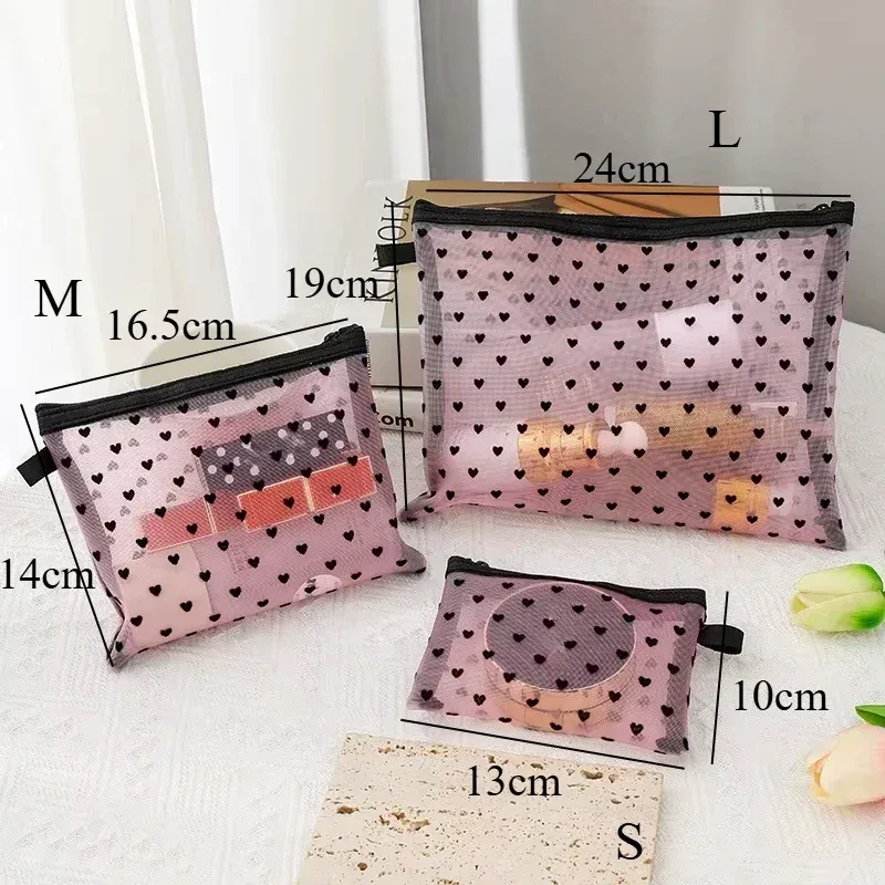 sac à cosmétiques de voyage pour femmes, 1 pièce, étui de maquillage en maille transparente, pochette de rangement, pochette de rangement décontractée à fermeture éclair, sacs de lavage de toilette