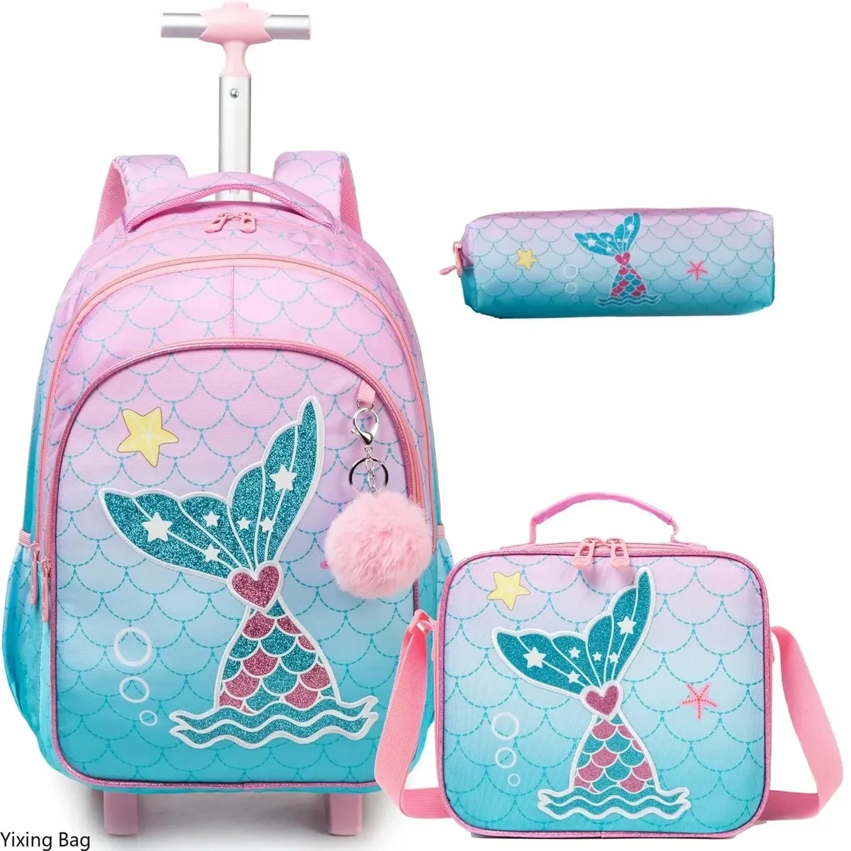 ensemble de sac à dos à roulettes pour enfants avec boîte à lunch, sac à dos scolaire à roulettes, sac à dos trolley pour filles