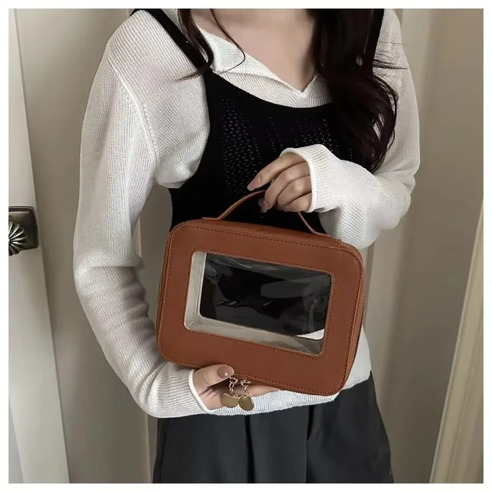 Sac de voyage transparent portable en PVC, trousse de maquillage à poignée, grande capacité, petit sac carré, sac à main
