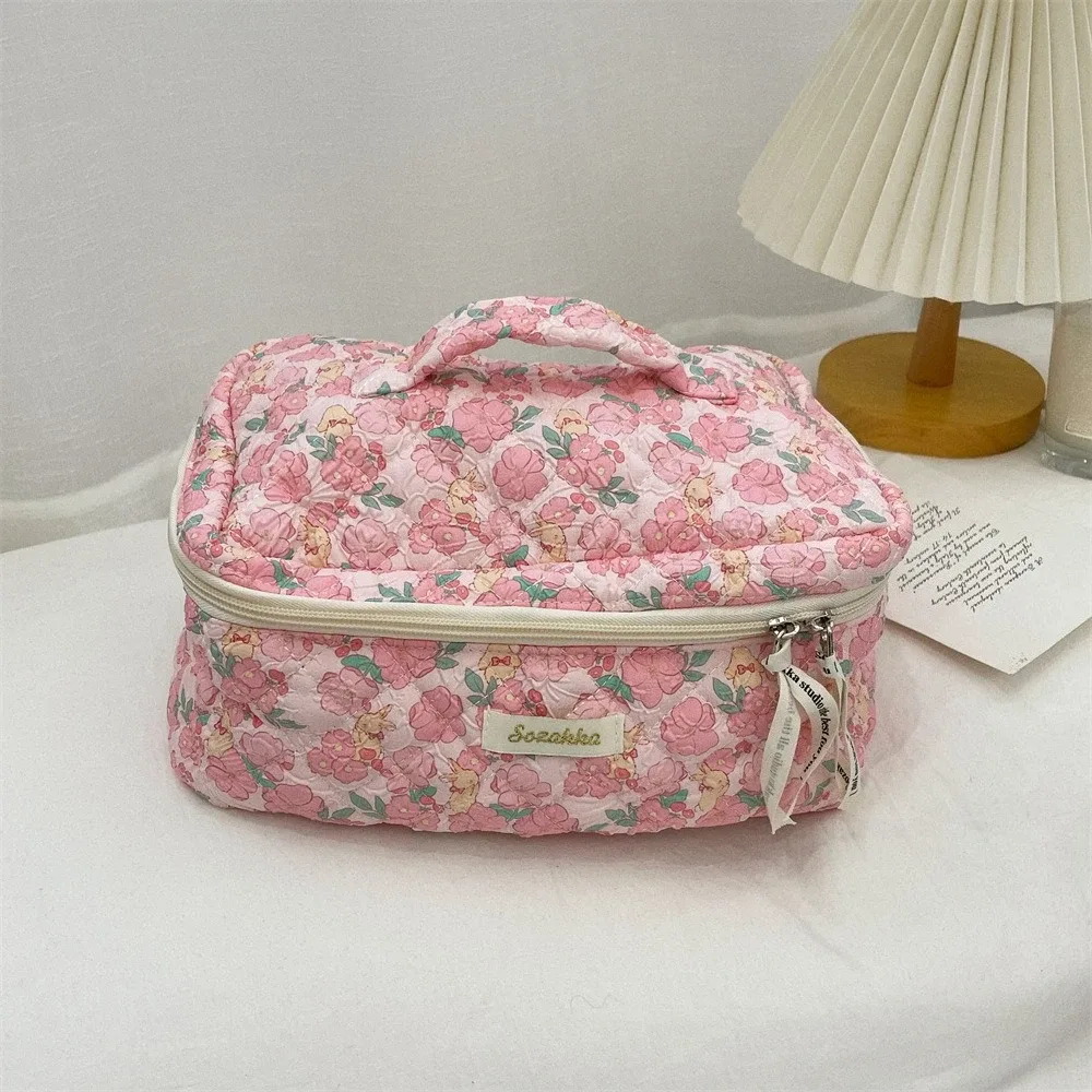 nouveau dessin animé dames sac de rangement de voyage rétro floral femmes sacs à cosmétiques mignon filles trousse de maquillage sac de maquillage sacs à main