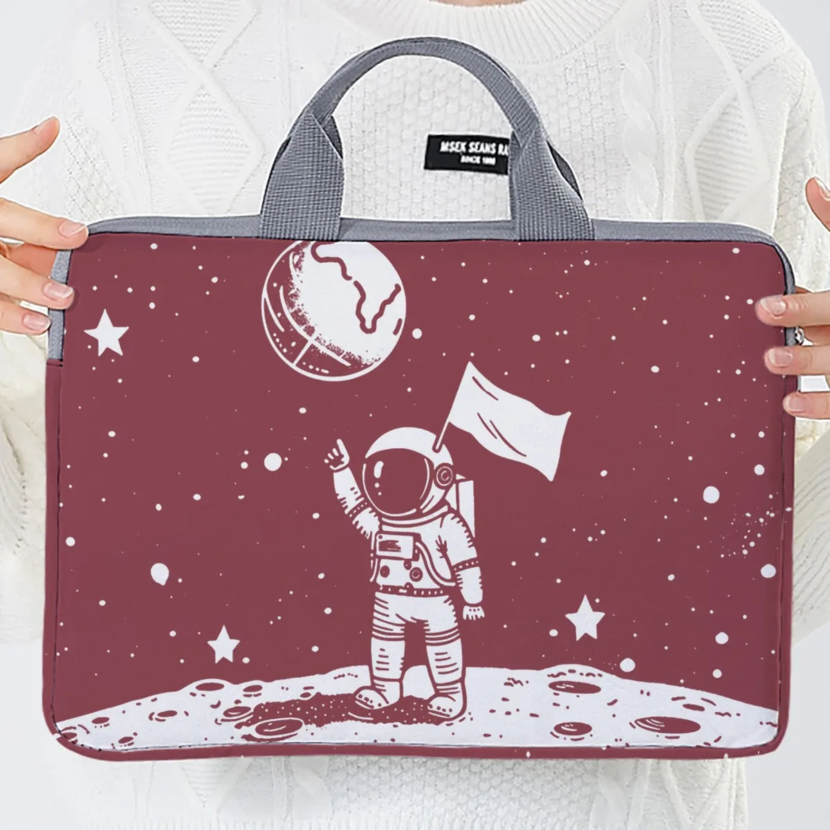 ensemble une pièce, deux styles, sac et porte-documents pour ordinateur portable à motifs d'astronautes, adapté aux ordinateurs portables de 14 pouces