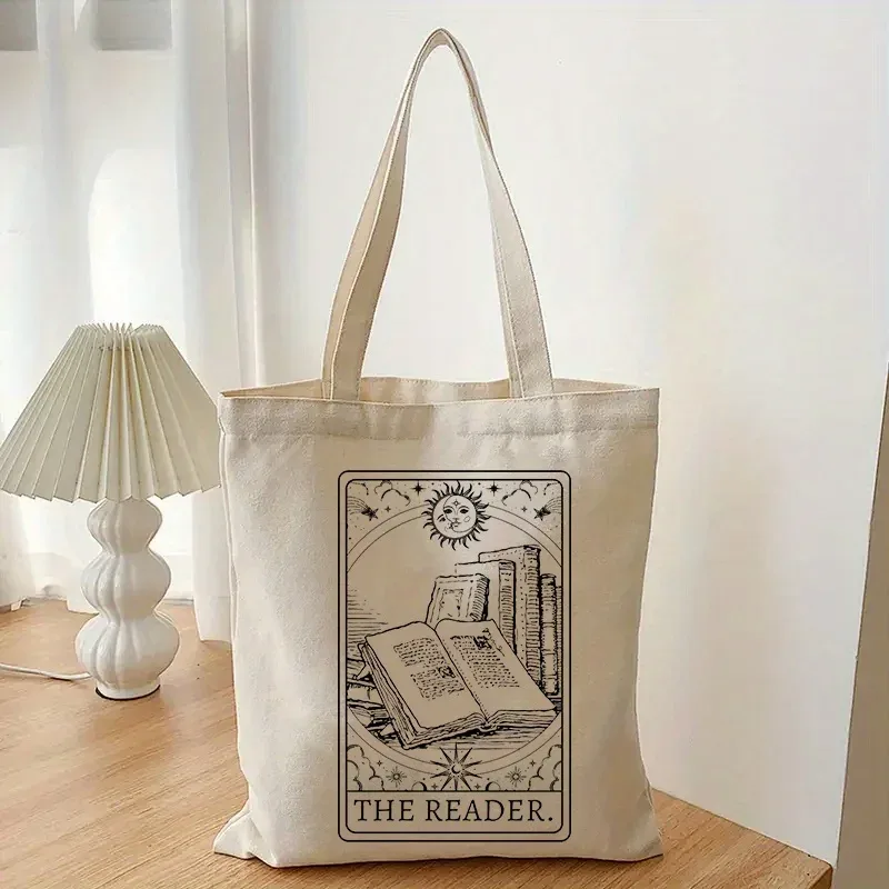sac à bandoulière en toile à motif vintage the reader, sac de shopping léger à motif solaire, sac de rangement polyvalent