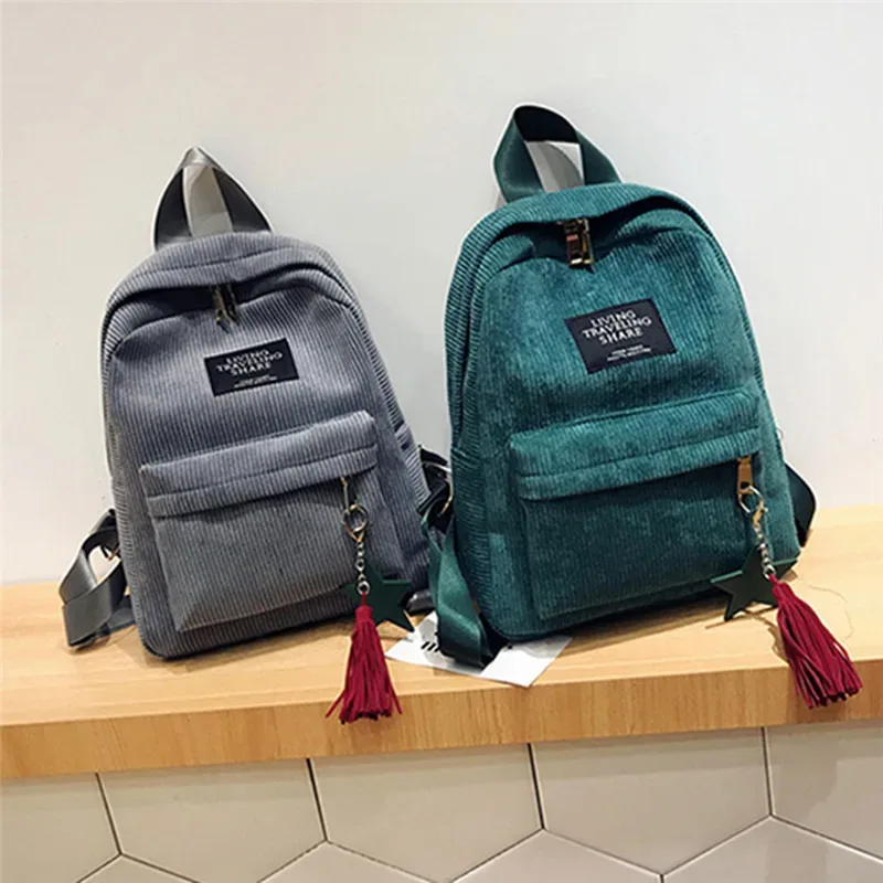 mini sac à dos en velours côtelé simple pour femme, style campus, capacité de document pure, double initié, solide, mode