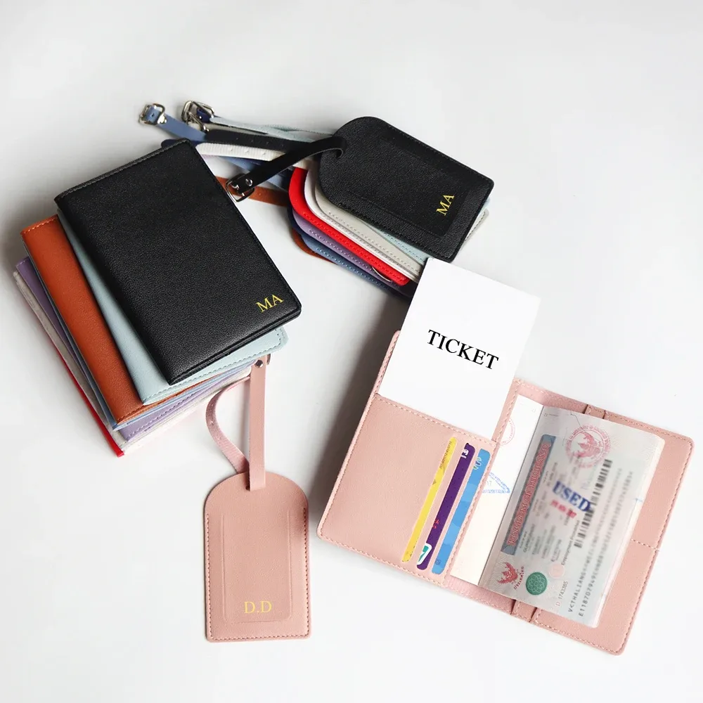 porte-passeport avec initiales personnalisées, ensemble d'étiquettes de valise de luxe, nom personnalisé, logo, cadeau, ensemble d'accessoires de voyage légers avec boîte