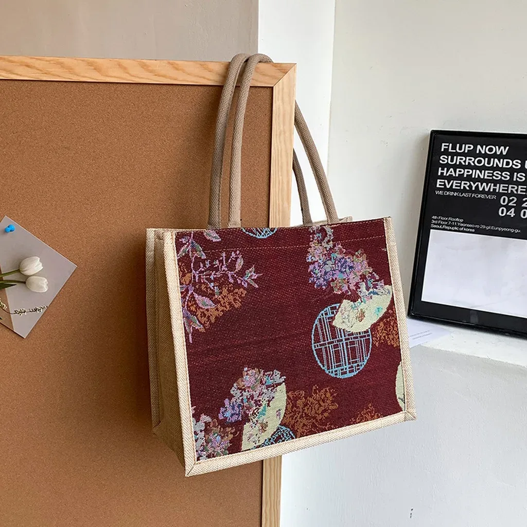 sac fourre-tout en lin élégant pour les trajets quotidiens, sac à main de grande capacité, sac fourre-tout chinois léger pour les rendez-vous, l'école et les trajets quotidiens