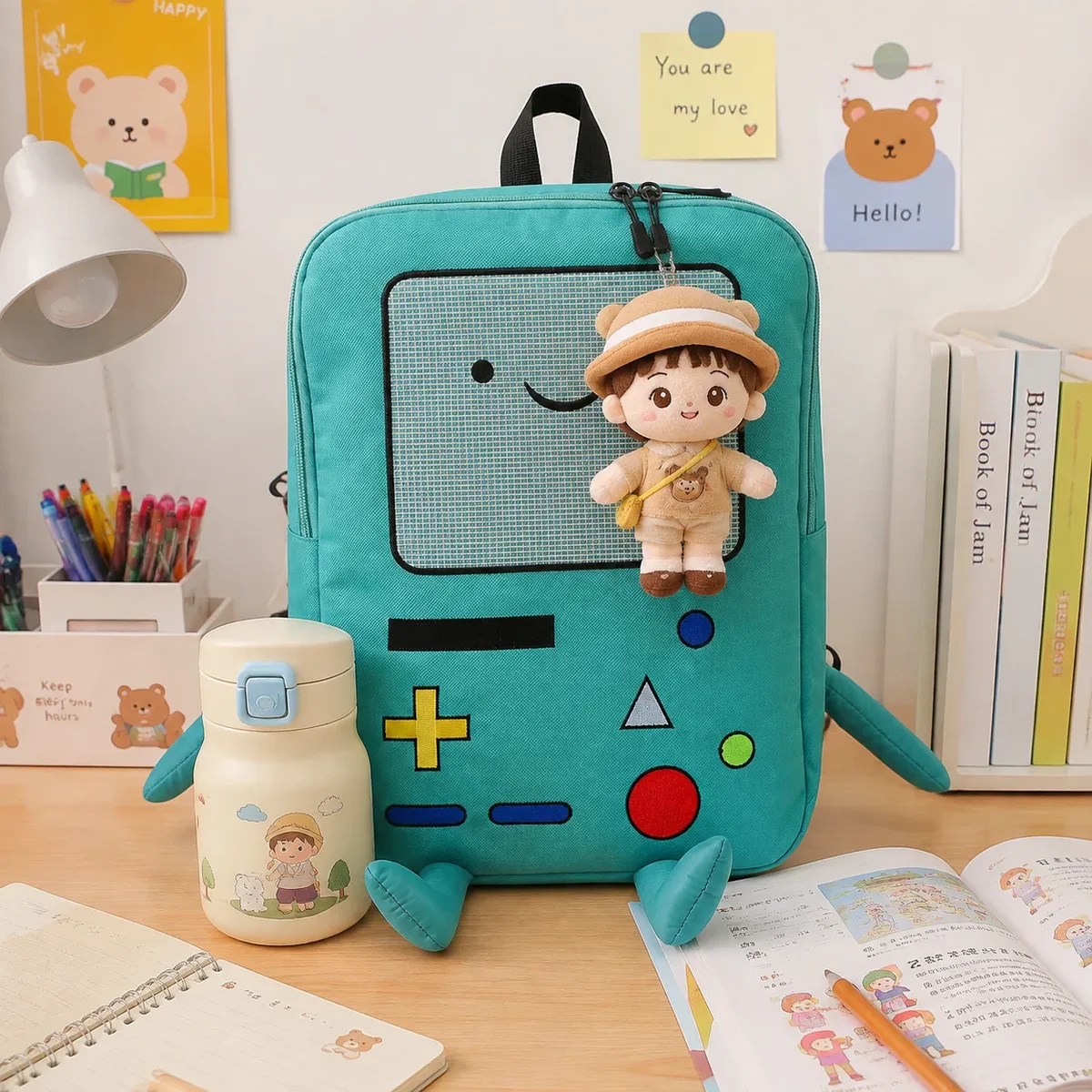 sac à dos en toile 3d robot dessin animé grande capacité 14 pouces kawaii unisexe pour étudiant avec panneau dorsal respirant