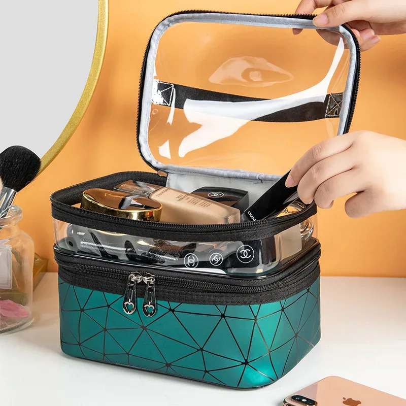 double trousse de maquillage portable de grande capacité, version coréenne, sac de toilette multifonctionnel de voyage ringer, sac de rangement portable