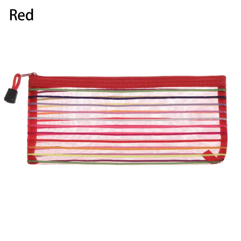 1pc mode couleur unie cosmétique arc-en-ciel couleur nylon maquillage maille stylo sac grille fermeture éclair trousse à crayons stockage cosmétique