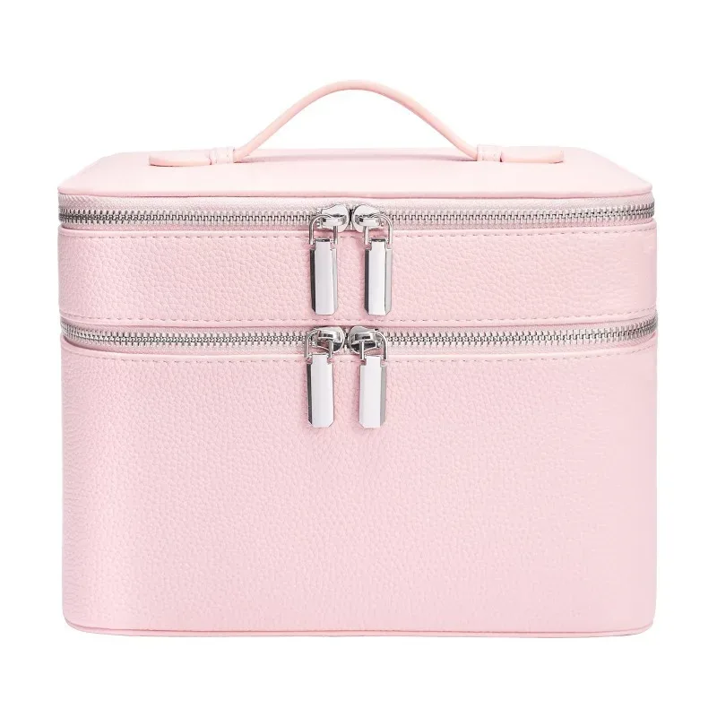 sac de maquillage double couche, organiseur professionnel pour outils de soin de la peau, boîte de rangement multi-compartiments, sac cosmétique de voyage portable, pour la salle de bain