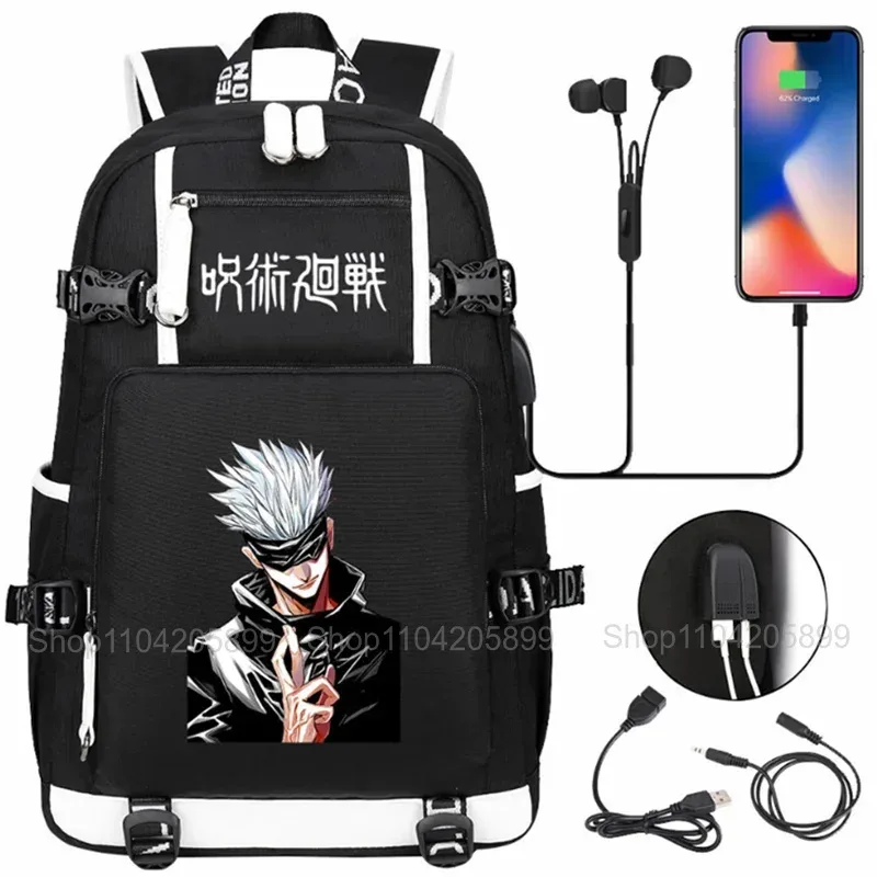 sacs à dos jujutsu kaisen, mochila anime, cartable pour étudiants et adolescents, sac à dos décontracté pour hommes et femmes avec charge usb, sac à dos pour ordinateur portable, voyage en plein air
