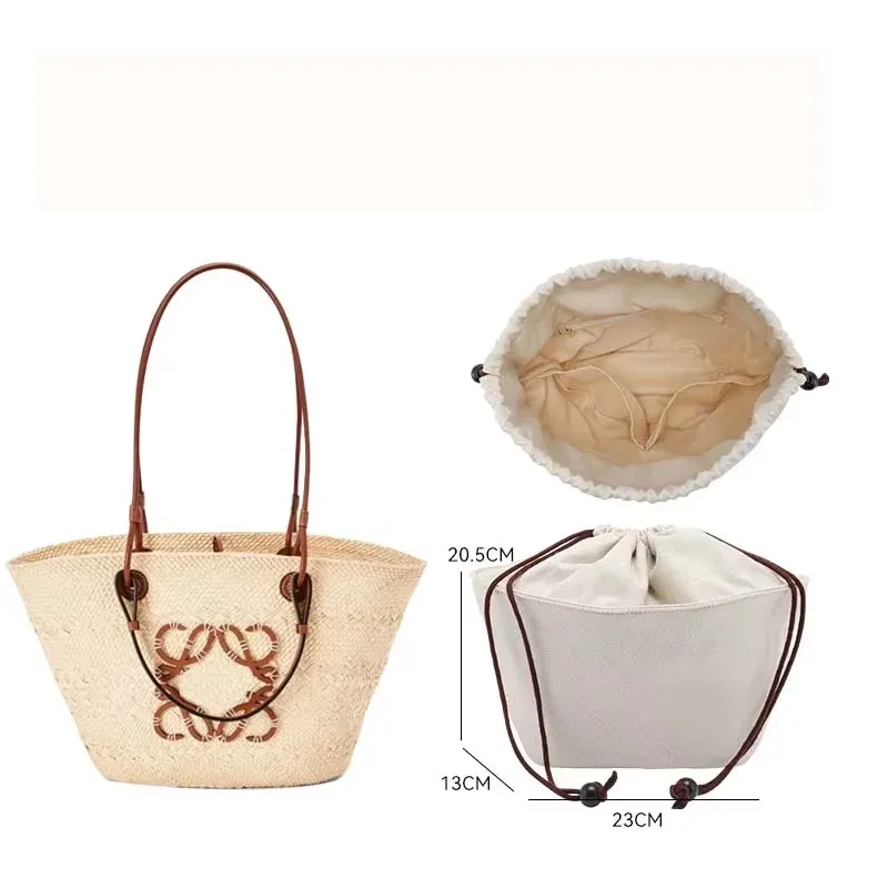 organisateur de sac à cordon, sangle d'épaule pour panier d'anagramme, support de sac tissé en paille, doublure intérieure, accessoires de sacs