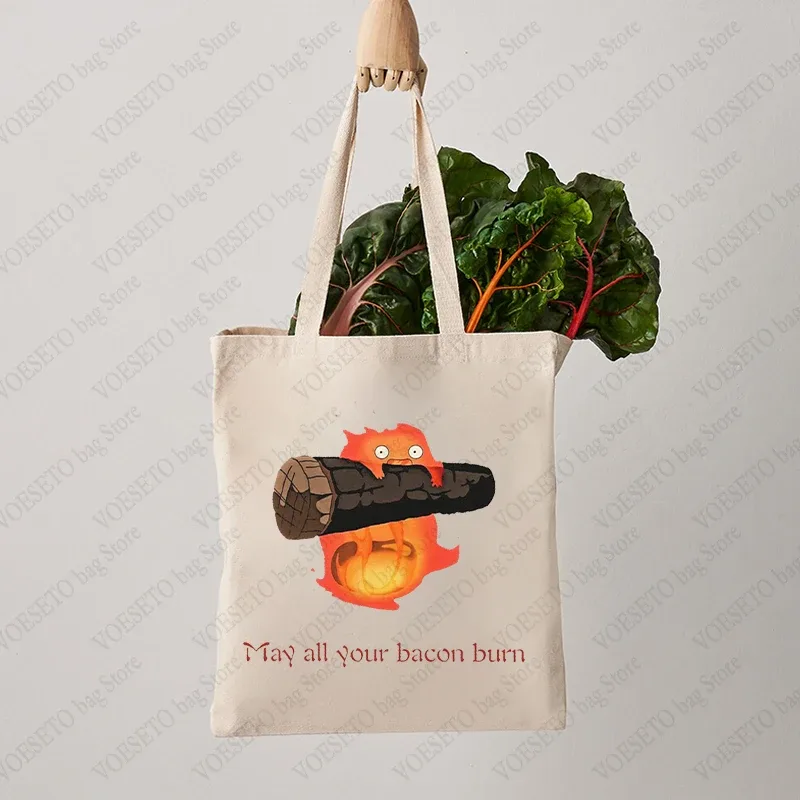 sac fourre-tout à motif may all your bacon burn, sacs à bandoulière en toile pliants tendance pour les déplacements quotidiens, sac de courses réutilisable pour femmes