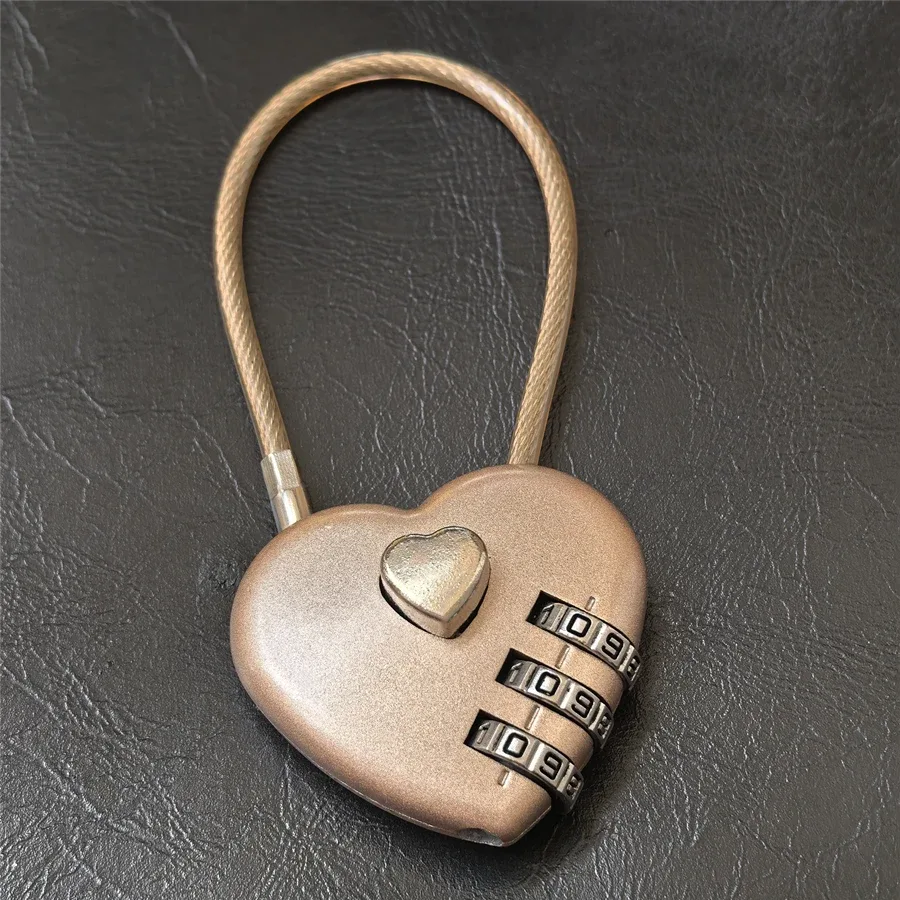 serrure à 3 chiffres multifonctionnelle intelligente en forme de cœur, valise en alliage de zinc, sac à bagages, mot de passe, clé antivol avec longs porte-clés