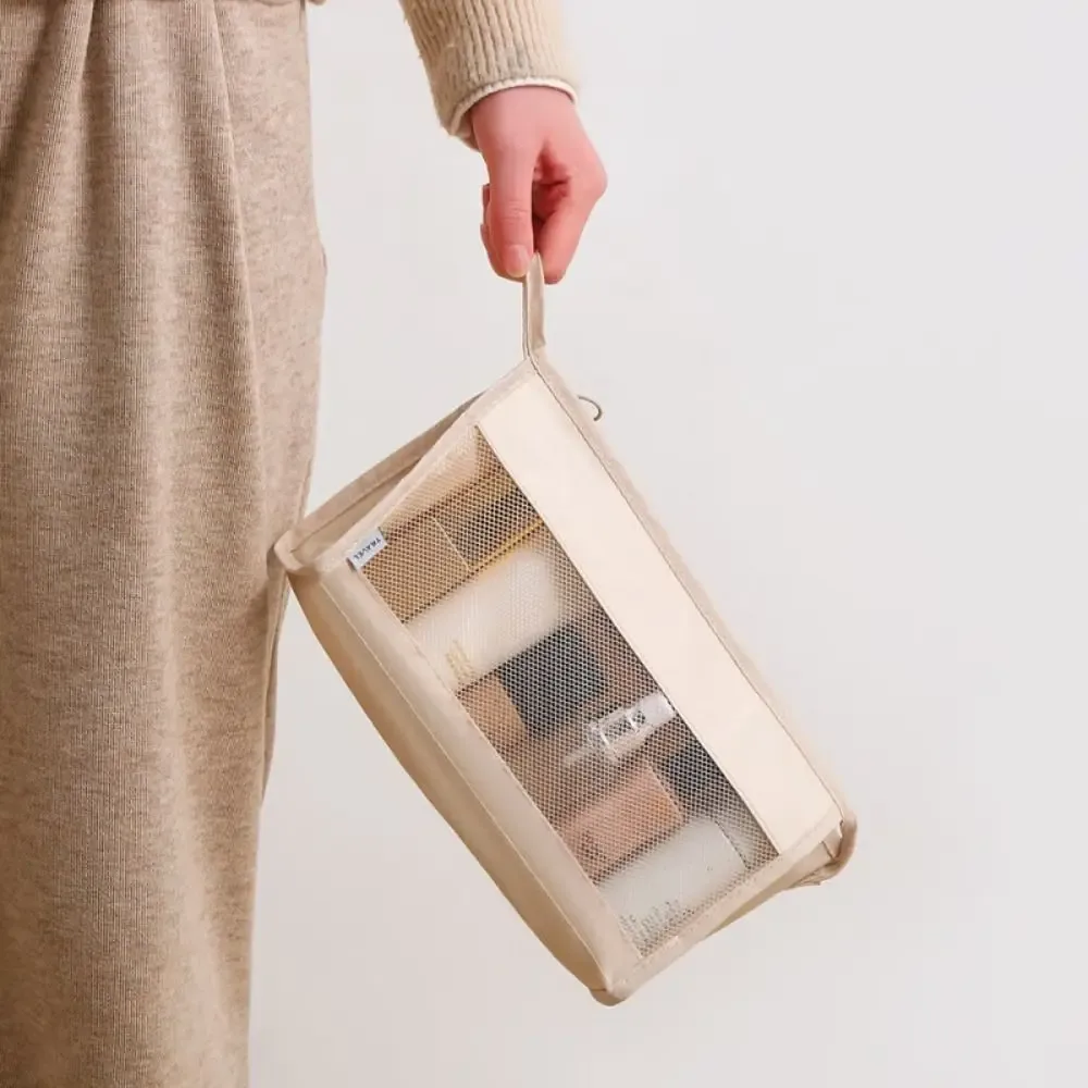 sac cosmétique portable à fermeture éclair, grande capacité, pochette en maille multifonctionnelle pour maquillage, camping