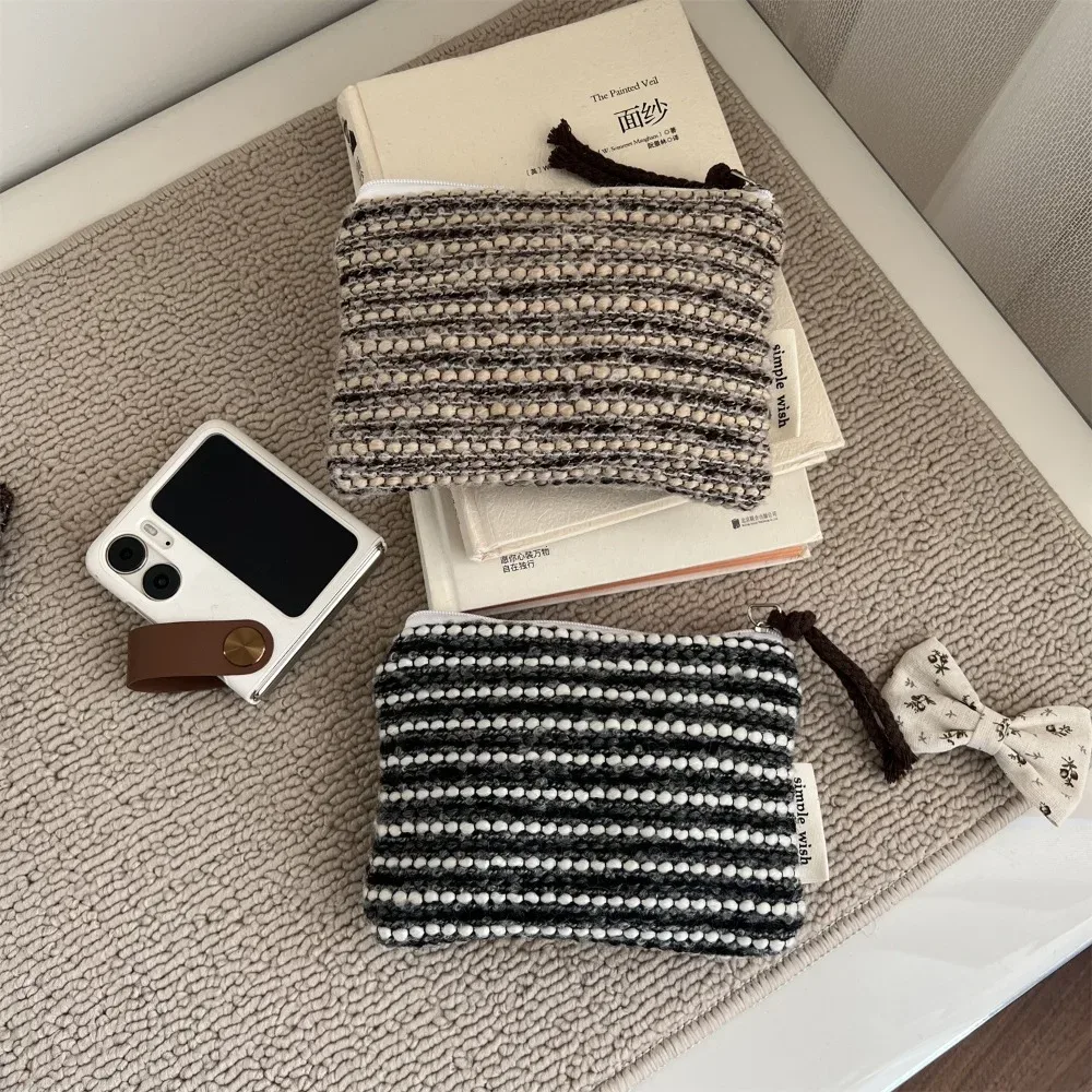 mini trousse à cosmétiques rétro à carreaux et rayures, organiseur de maquillage, pochette élégante, sac de rangement polyvalent pour femme, hiver
