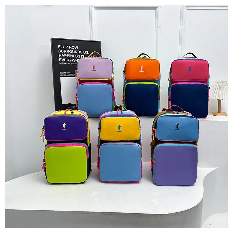 Sac à dos color block avec plusieurs compartiments, sac de voyage décontracté et tendance, sac à dos double épaule multicouche aux couleurs contrastées