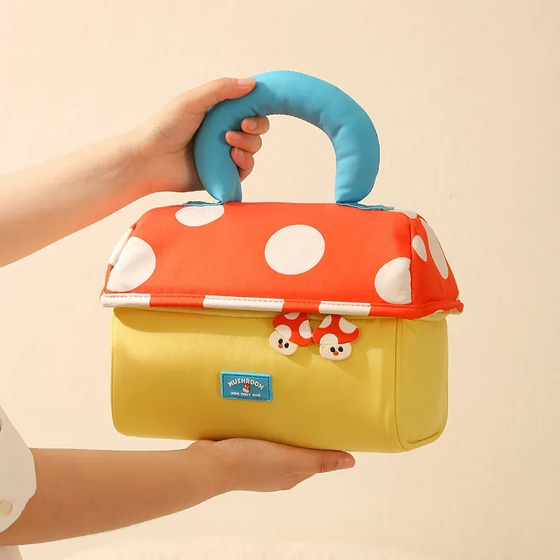 trousse de maquillage pour femmes, sac à cosmétiques en forme de champignon drôle et mignon, sac de rangement portable en tissu de voyage oxford de grande capacité
