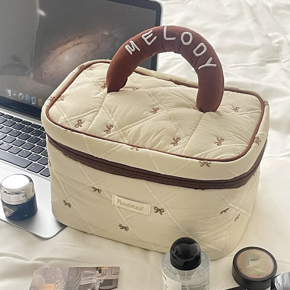 mode marron arc gâteau femmes maquillage sac à fermeture éclair grande capacité fourre-tout organisateur toilette cosmétique pochette dames maquillage sac à main