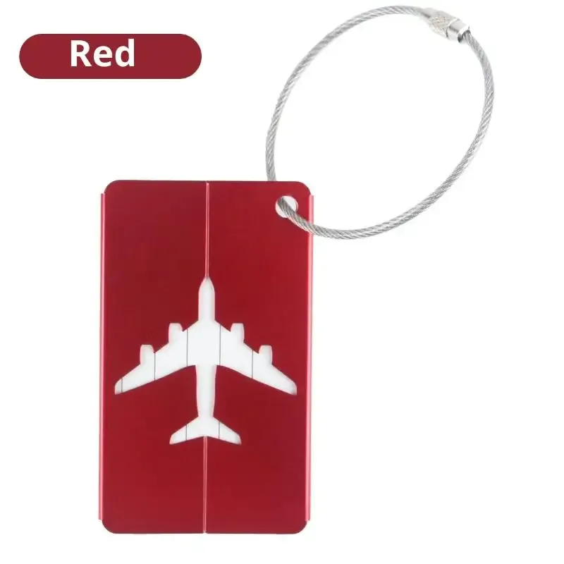 étiquette de bagage en alliage d'aluminium pour avion, anti-perte, avec porte-carte d'identité, couleur unie, accessoires de voyage