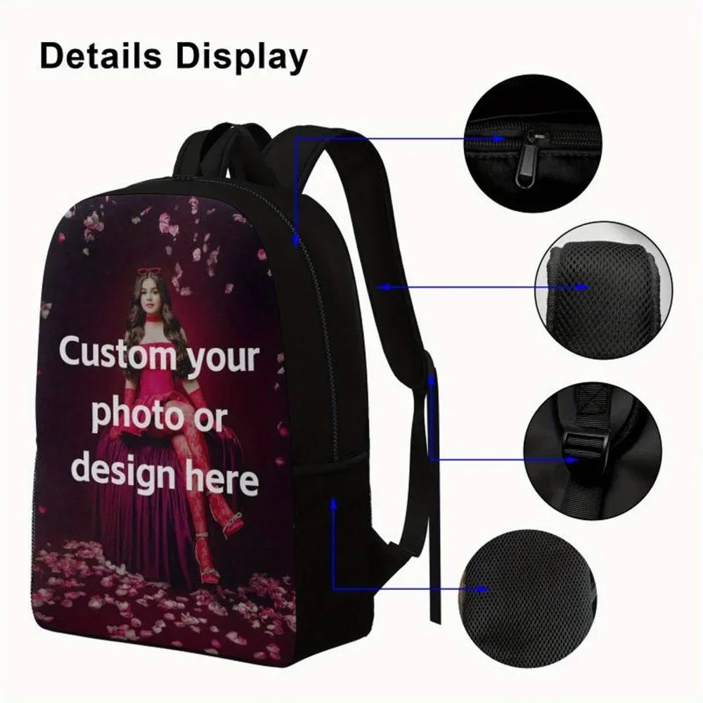 sac à dos personnalisé avec photo, impression d'image diy, sac à dos pour ordinateur portable de 17 pouces, sac à dos décontracté pour voyages et école, pour garçons, filles et adolescents