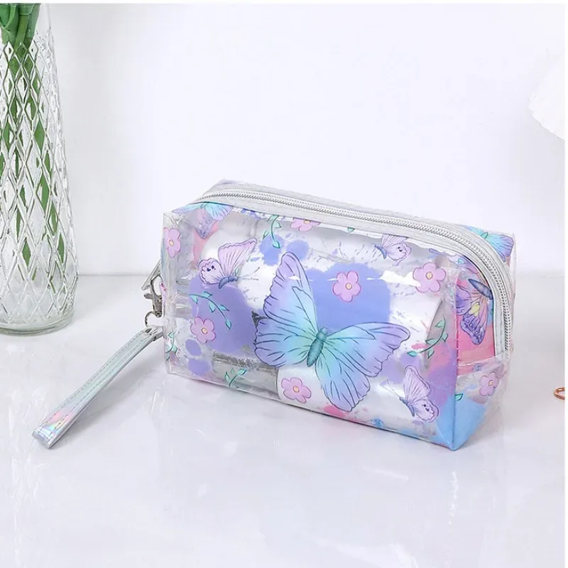 Trousse de maquillage transparente étanche pour femmes et filles, trousse cosmétique de voyage, trousse de toilette, poudres transparentes, imprimé mignon, fleur d'avocat
