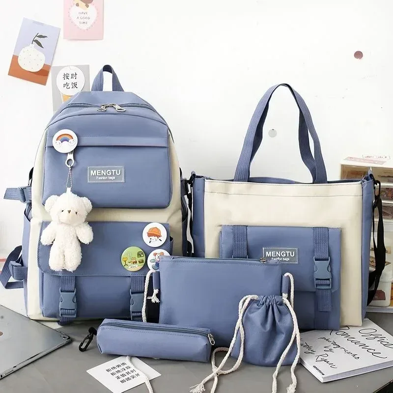 Kit de 5 sacs à dos pour femme, tendance, grande capacité, imperméables, pour l'université, pour filles, sacs d'école pour ordinateur portable, sacs de voyage mignons pour filles
