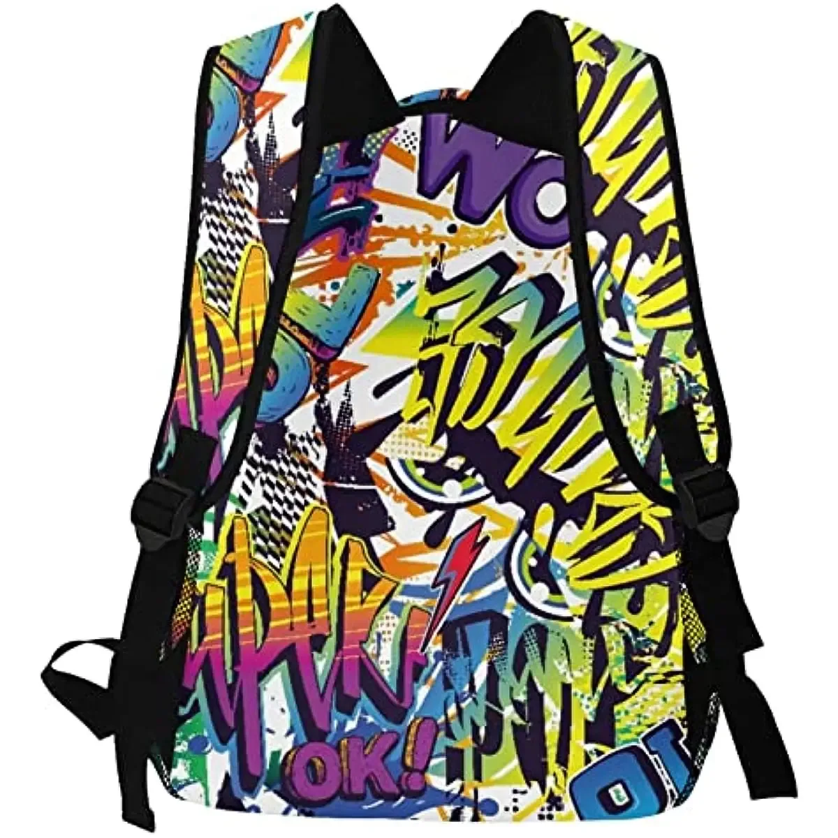 sac à dos multi-loisirs sr avec motif de bande dessinée abstraite, style graffiti urbain, texte, yo pop, super grunge, wow, voyage, sports, école