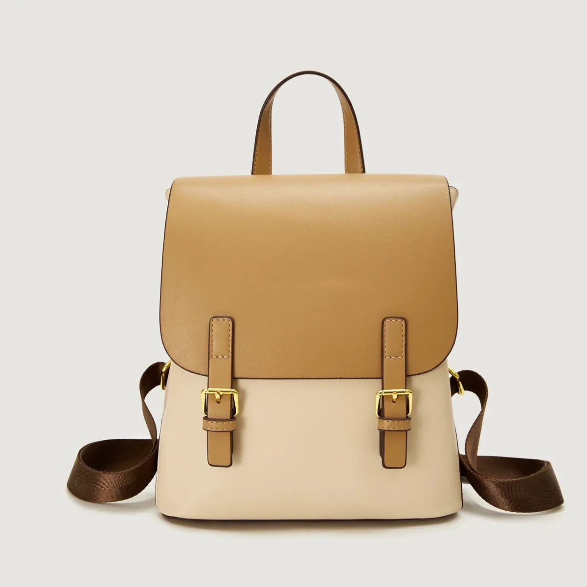 sacs à dos en pu pour femmes, design double ton, boucle en métal, sacs à bandoulière élégants, sacs à dos décontractés tendance pour femmes