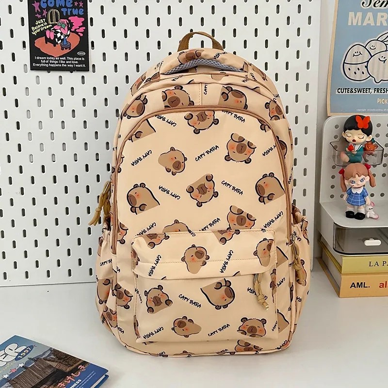 sac à dos capybara pour adolescents, grande capacité, sac à livres pour étudiants, sangle réglable, sac à dos de dessin animé, multi-poches, sac à dos simple