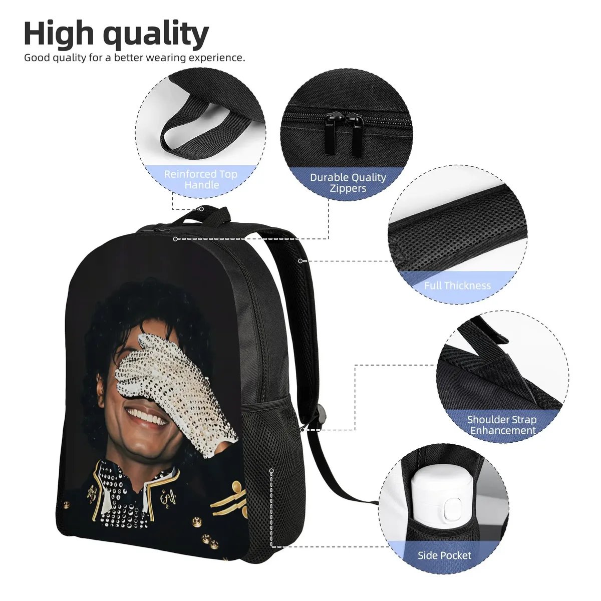 sac à dos m-michael jacksons pour jeunes, sacs à dos légers en polyester, sacs modernes pour lycéens, sac à dos de randonnée de haute qualité