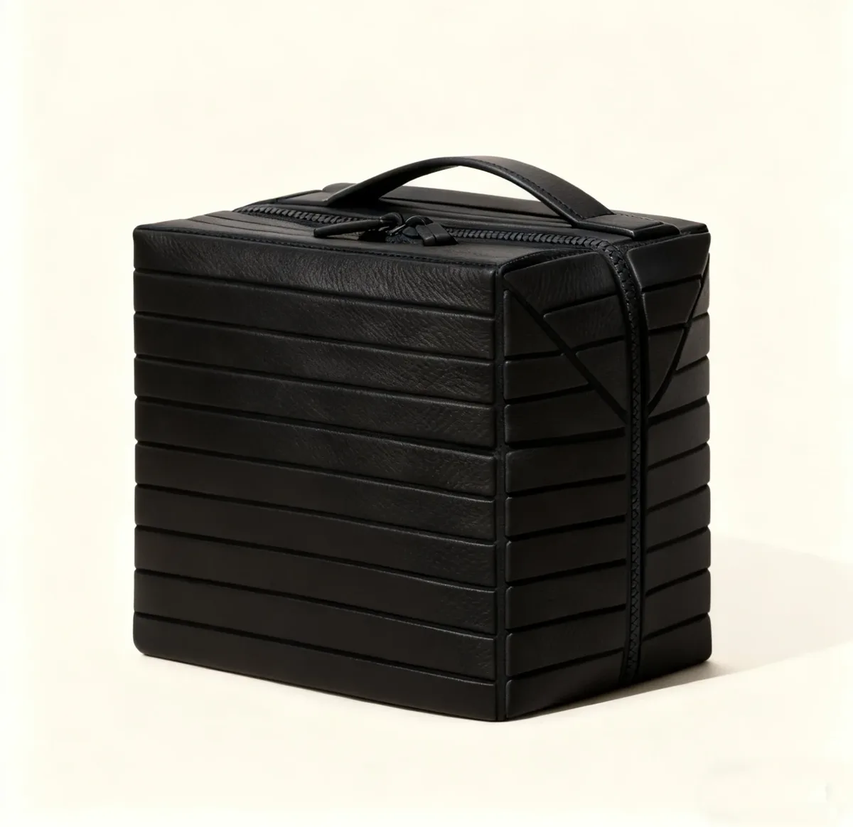sac de voyage à maquillage en cuir pu rayé pour femme 2026, organiseur de cosmétiques chic à coque rigide portable grande capacité et double fermeture éclair