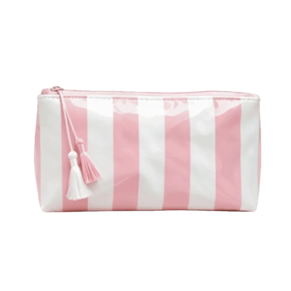 sac de toilette imperméable à rayures, grande capacité, doublure en polyester, sac de toilette en pvc, couleur contrastée, sac de rangement simple pour la plage