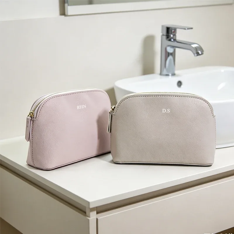 sac de voyage cosmétique à fermeture éclair grande capacité, personnalisable avec nom, en cuir pu, sac de maquillage décontracté de luxe, trousse de toilette personnalisée, sac de rangement