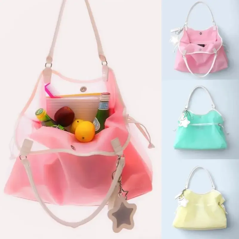 sac à main transparent en pvc couleur bonbon, imperméable, grande capacité, sac bandoulière portable tendance, sacs de rangement à la mode