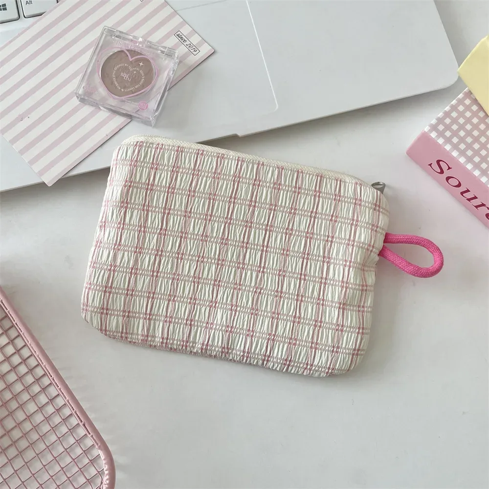 petit plaid voyage cosmétique rouge à lèvres clé carte câble de données sac de rangement portable femmes maquillage sacs à main portefeuille pochette sacs organisateur