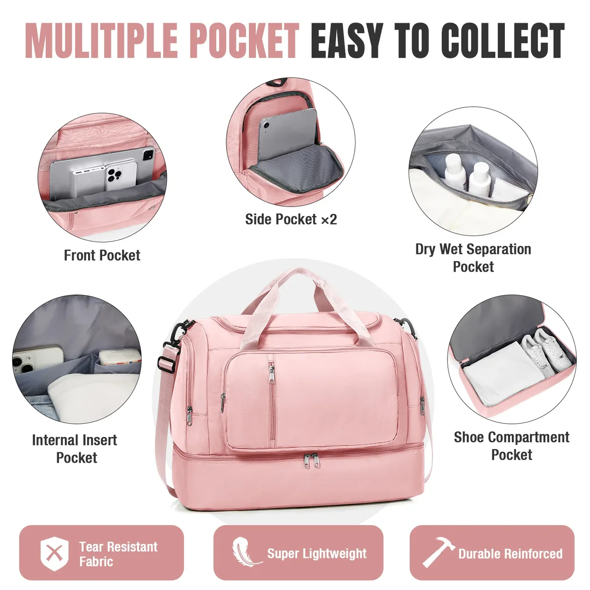 sac de voyage pour femmes - sac de voyage étanche de grande capacité à plusieurs poches, sac de sport, sac de voyage pour le week-end, sac de rangement pour vêtements