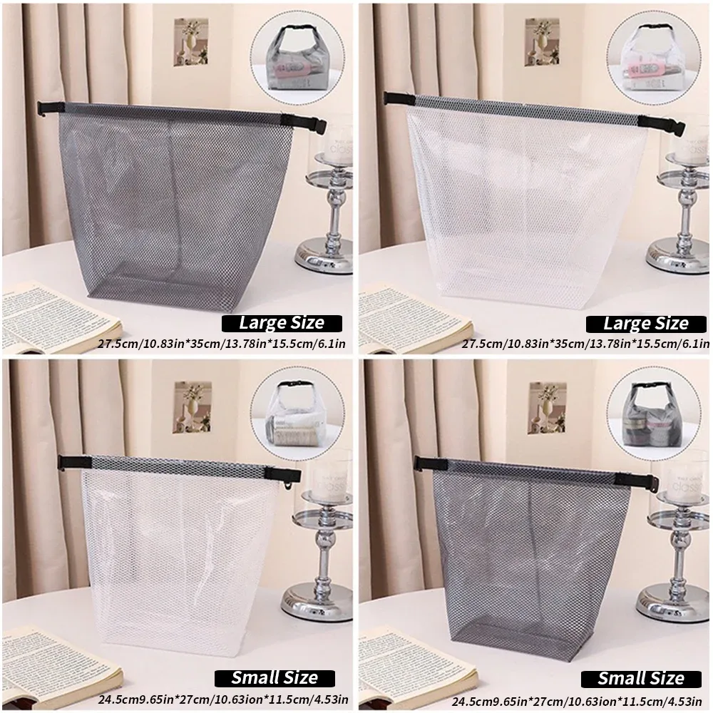 trousse de toilette en maille imperméable, organiseur de cosmétiques à cordon avec boucle à dégagement rapide, pochette transparente pour voyage, gym et salle de sport