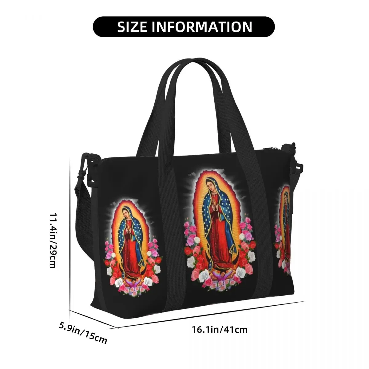 sac fourre-tout personnalisé vierge marie d'élissa upe pour femme, grande capacité, saint catholique du mexique, sacs de voyage pour salle de sport de plage