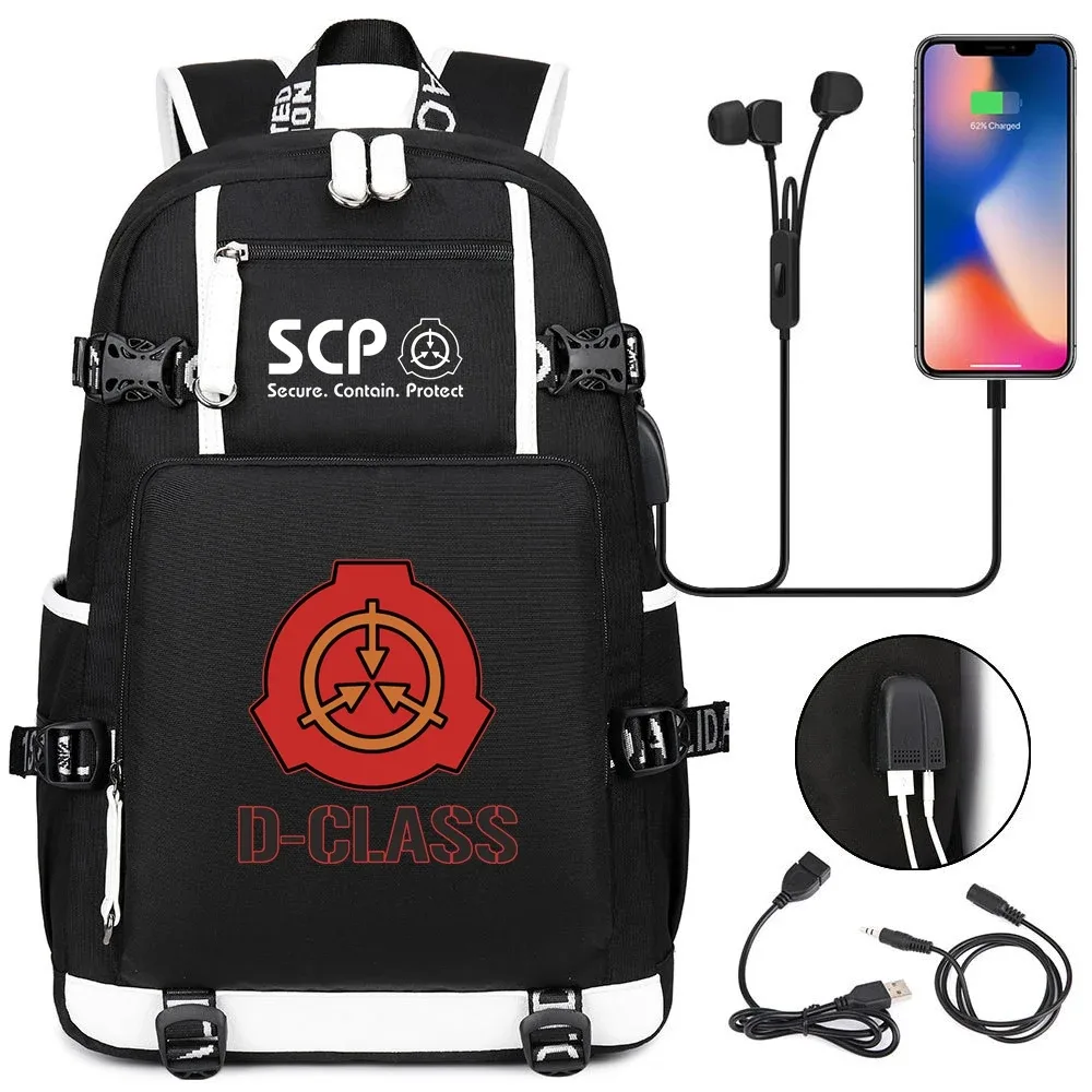 sac à dos scp foundation cartable noir, sacs d'école de dessin animé pour enfants adolescents, sac à dos de voyage scp, sacs initiés par ordinateur portable usb
