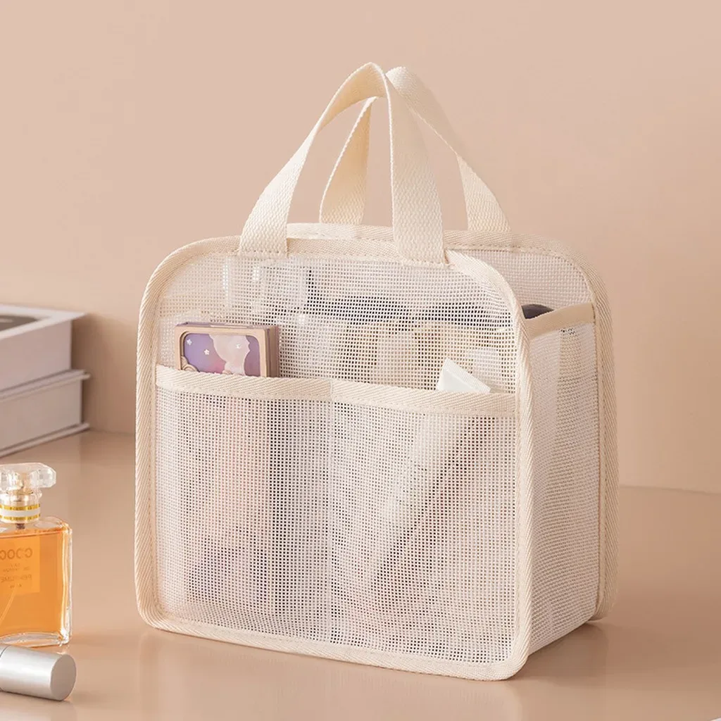 pochette de rangement portable, sac à cosmétiques en maille multi-usages, organisateur de maquillage respirant, trousse de toilette transparente pour la douche