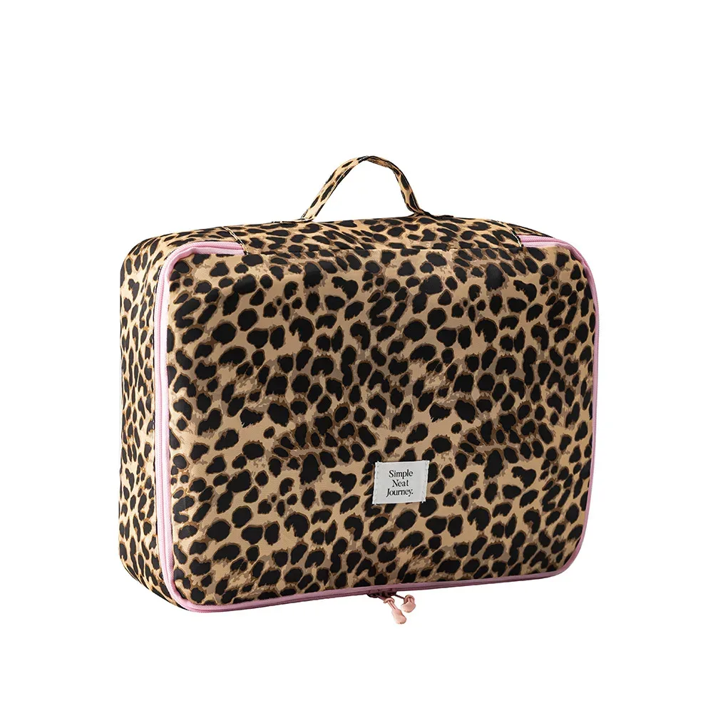 trousse de maquillage léopard, organiseur de voyage pour vêtements et articles de toilette, grande capacité, étanche, portable pour femmes, voyages d'affaires, bagages