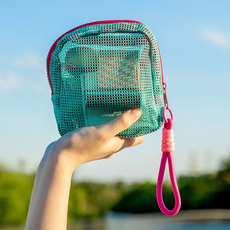 sac de rangement carré en maille avec fermeture éclair, trousse de maquillage tendance pour voyage, grande capacité, pour rouge à lèvres, écouteurs et monnaie