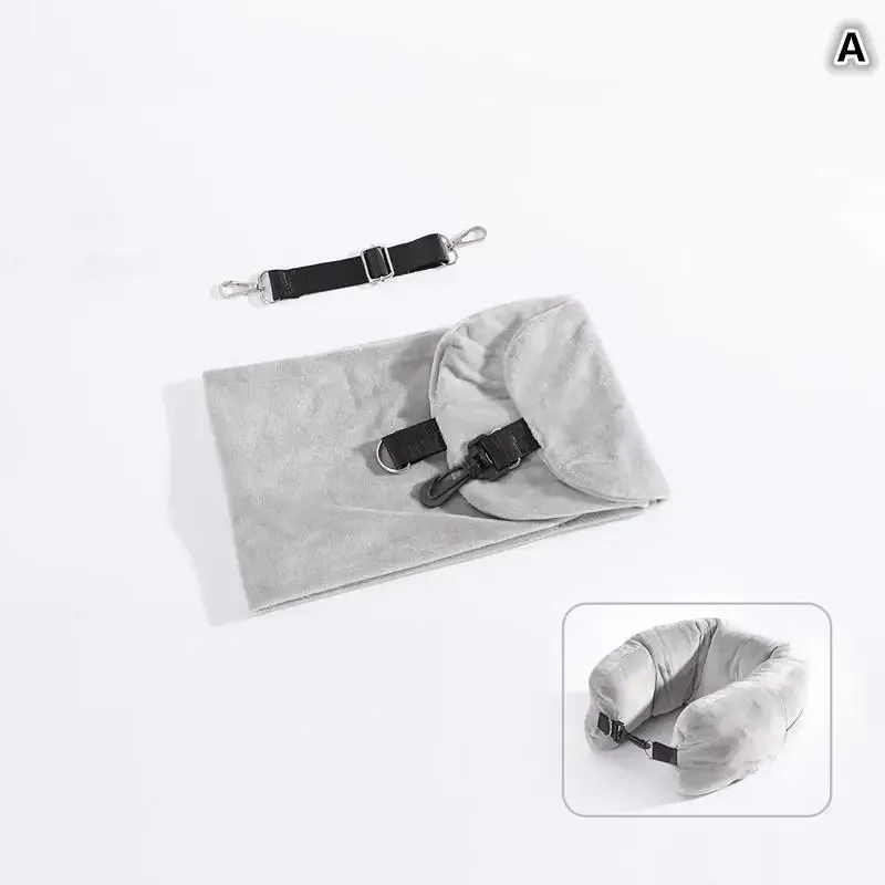coussin de voyage pour le cou avec sac de rangement pour vêtements remplissable, housse de cou en polaire en forme de u pour les voyages en avion