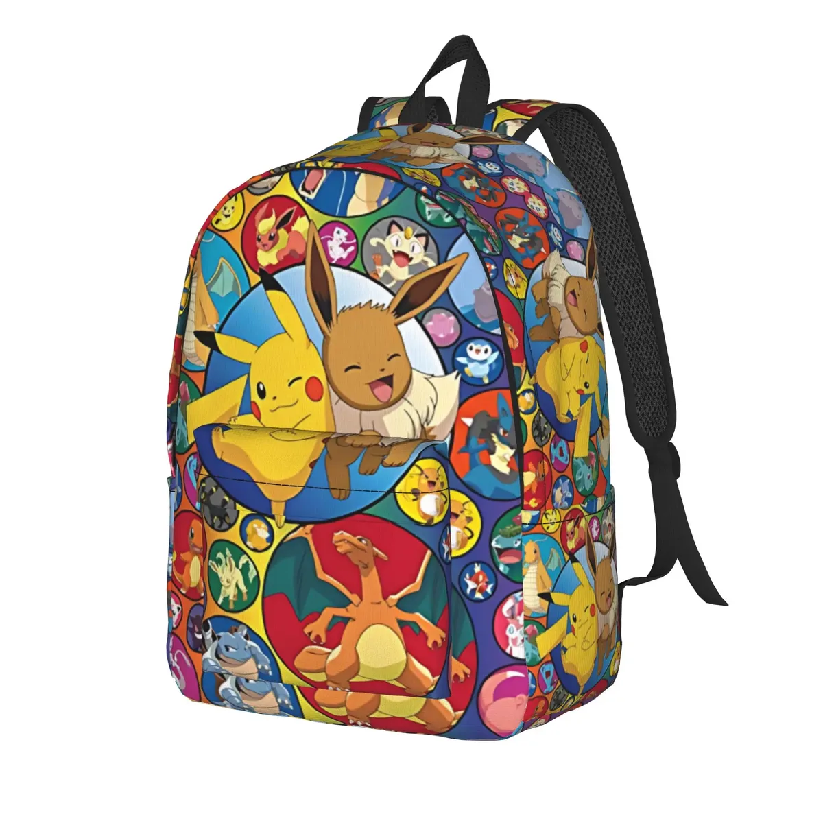 sac à dos tendance avec imprimé pokemon pikachu eevee collage, mochilas léger pour le travail, sac à dos de grande capacité